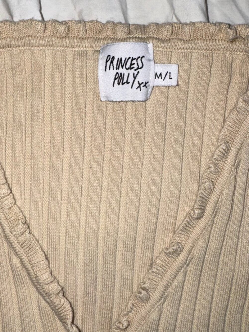 Princess Polly Beige Ribbed Knit Button-Up Top - Picture 4 of 5